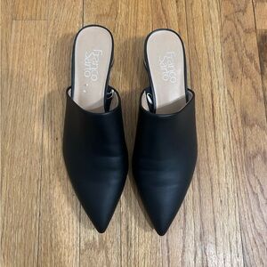 Franco Salto Black Mules, fake leather.